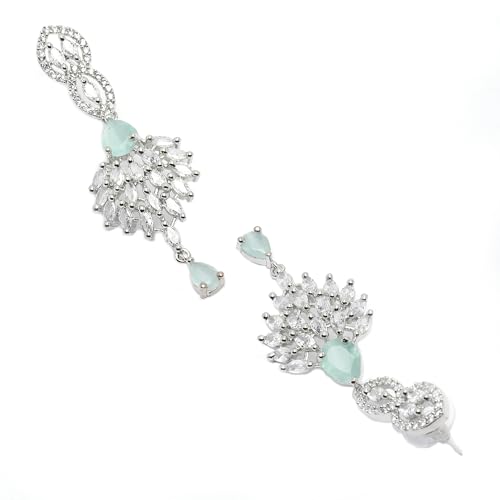 Rhodium-Plated Diamond Studded Spiked Drop Earrings